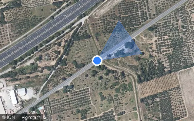 Vue satellite de l'emplacement du radar tourelle à Bezouce sur Route d'Avignon / D 6086