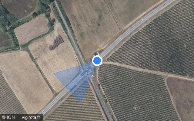 Vue satellite de l'emplacement du radar tourelle à Milhaud sur Chemin des Canaux / D 135