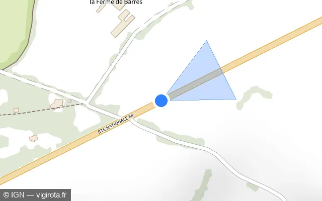 Vue plan de l'emplacement du radar tourelle à Langogne sur N 88