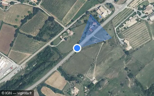 Vue satellite de l'emplacement du radar tourelle à Aubignas sur N 102