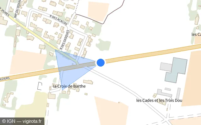 Vue plan de l'emplacement du radar tourelle à Argeliers sur Route de Béziers / D 5