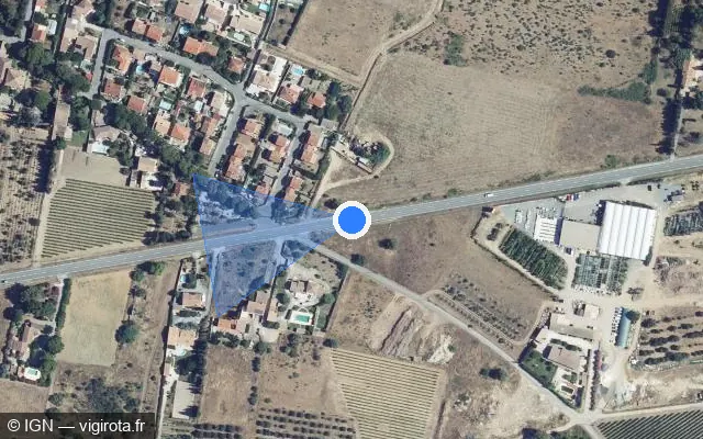 Vue satellite de l'emplacement du radar tourelle à Argeliers sur Route de Béziers / D 5