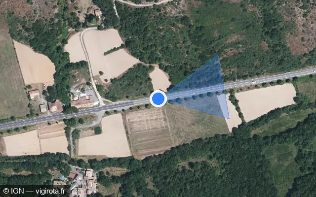 Vue satellite de l'emplacement du radar tourelle à Ferrières-Poussarou sur D 612