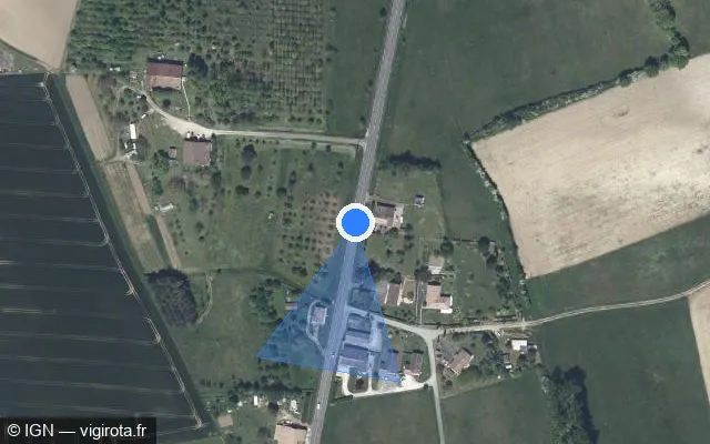 Vue satellite de l'emplacement du radar tourelle à Roumagne sur Route du Périgord / D 933