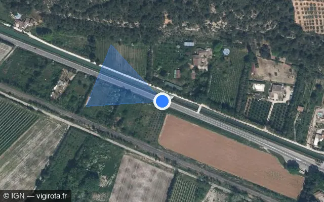 Vue satellite de l'emplacement du radar tourelle à Mérindol sur Route de Pertuis / D 973