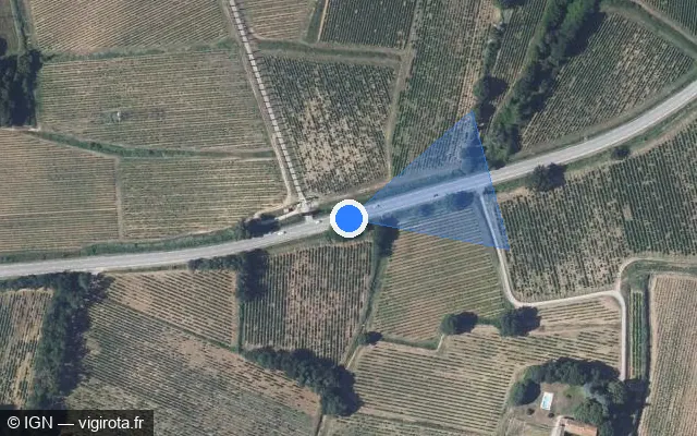 Vue satellite de l'emplacement du radar tourelle à Sabran sur Route d'Alès / D 6