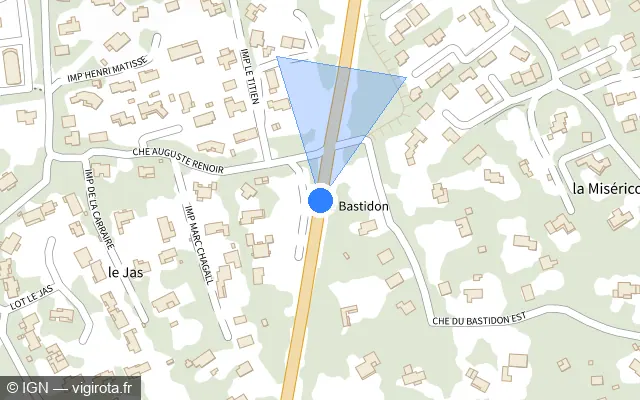 Vue plan de l'emplacement du radar tourelle à Forcalqueiret sur D 43