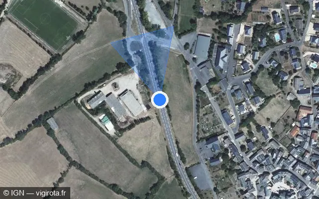 Vue satellite de l'emplacement du radar tourelle à Sévérac d'Aveyron sur D 888