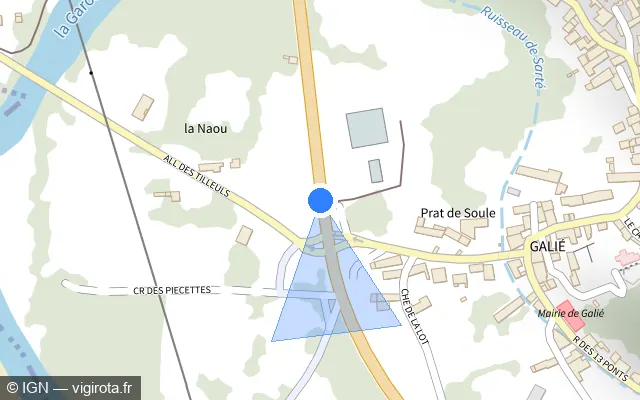 Vue plan de l'emplacement du radar tourelle à Galié sur N 125