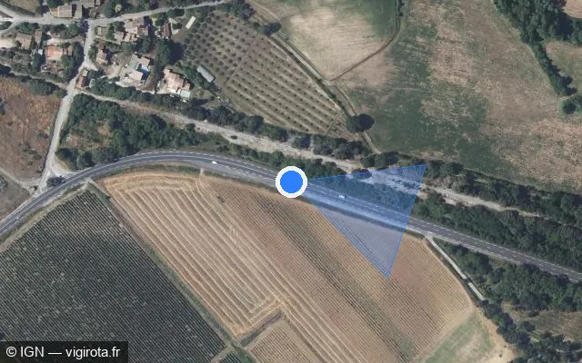 Vue satellite de l'emplacement du radar tourelle à Orthoux-Sérignac-Quilhan sur Route de Nîmes / D 999