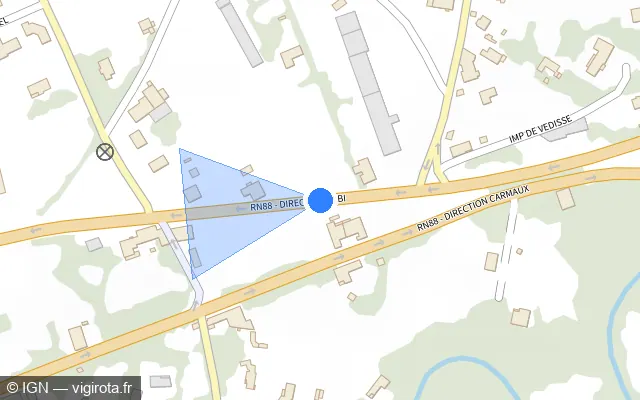 Vue plan de l'emplacement du radar tourelle à Lescure-d'Albigeois sur RN88 - Direction Albi / N 88