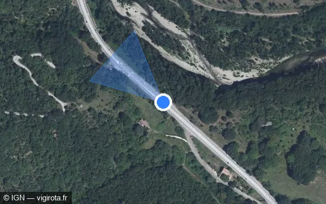 Vue satellite de l'emplacement du radar tourelle à Les Salles-du-Gardon sur N 106