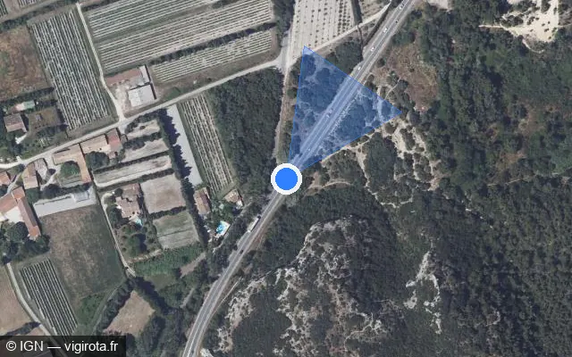 Vue satellite de l'emplacement du radar tourelle à Les Angles sur D 6580