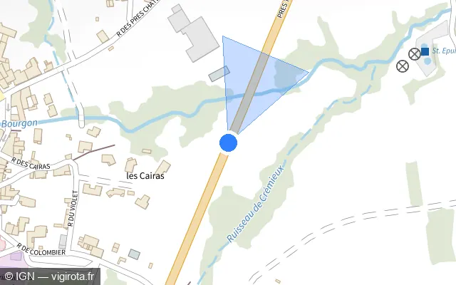 Vue plan de l'emplacement du radar tourelle à Peaugres sur D 820