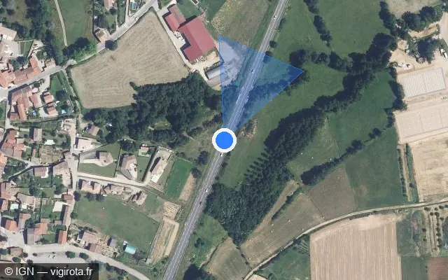 Vue satellite de l'emplacement du radar tourelle à Peaugres sur D 820