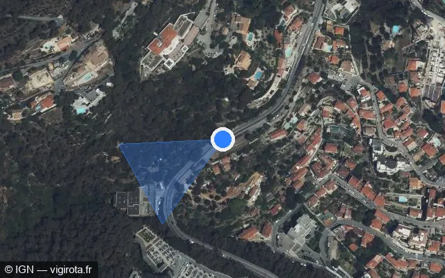 Vue satellite de l'emplacement du radar tourelle à Beausoleil sur Avenue Prince Rainier III Monaco / D 6007