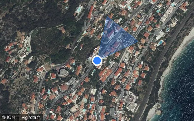 Vue satellite de l'emplacement du radar tourelle à Roquebrune-Cap-Martin sur Avenue Notre-Dame Bon Voyage / D 6007