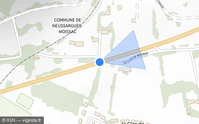 Vue plan de l'emplacement du radar tourelle à Neussargues-Moissac sur N 122