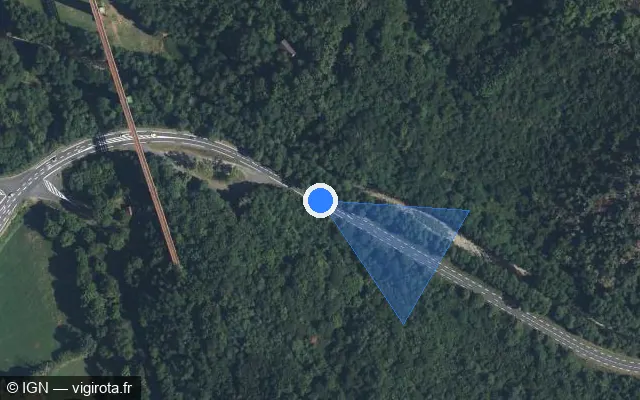Vue satellite de l'emplacement du radar tourelle à Bassignac sur D 922