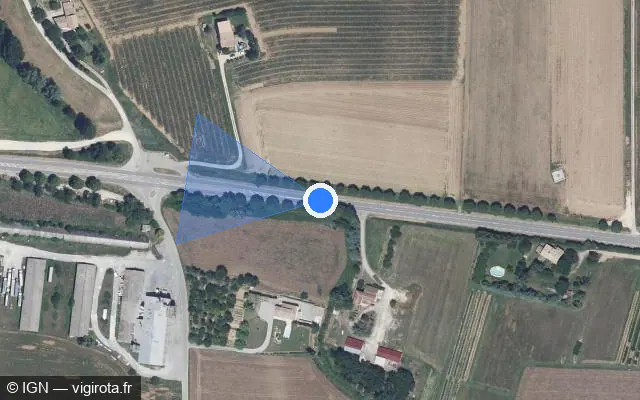 Vue satellite de l'emplacement du radar tourelle à Chabrillan sur D 104