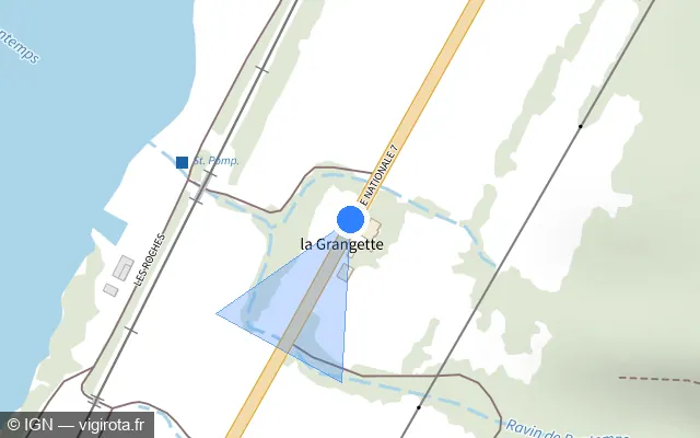 Vue plan de l'emplacement du radar tourelle à La Coucourde sur Route Nationale 7 / N 7