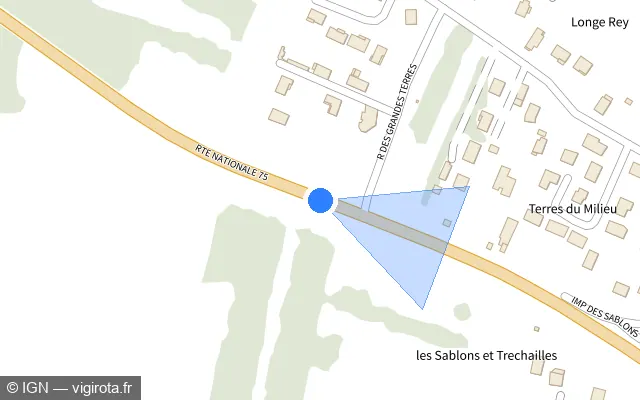 Vue plan de l'emplacement du radar tourelle à Vertrieu sur D 1075