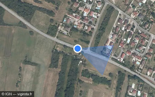 Vue satellite de l'emplacement du radar tourelle à Vertrieu sur D 1075