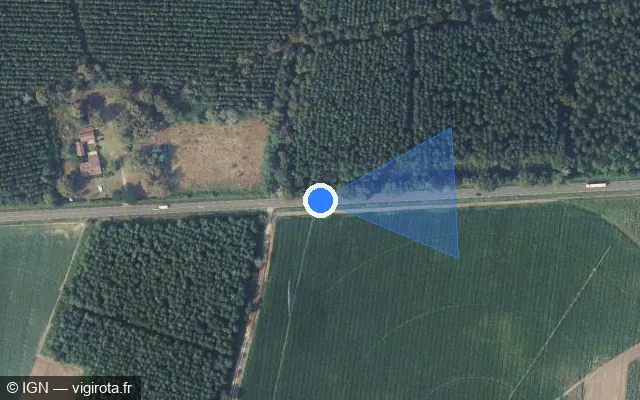 Vue satellite de l'emplacement du radar tourelle à Lacquy sur Route de Saint-Justin / D 933N
