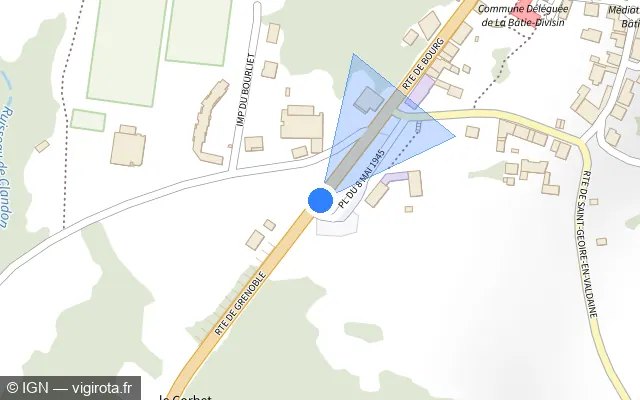 Vue plan de l'emplacement du radar tourelle à Charancieu sur Route de Grenoble / D 1075