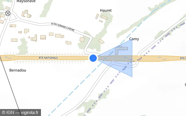 Vue plan de l'emplacement du radar tourelle à Buziet sur Route nationale / N 134 / E 07