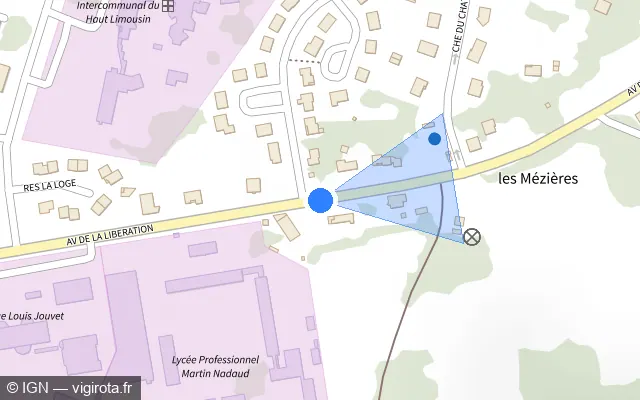Vue plan de l'emplacement du radar tourelle à Peyrat-de-Bellac sur Avenue de la Libération / D 945