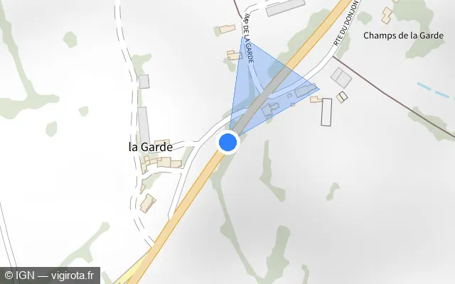 Vue plan de l'emplacement du radar tourelle à Droiturier sur Route du Donjon / D 990