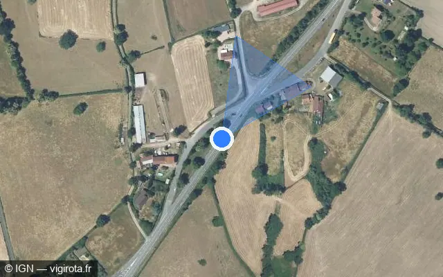 Vue satellite de l'emplacement du radar tourelle à Droiturier sur Route du Donjon / D 990
