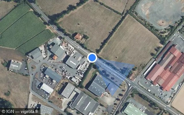 Vue satellite de l'emplacement du radar tourelle à Saint-Romain-de-Popey sur Route Nationale 7 / D 307
