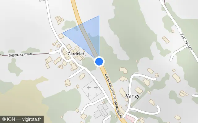 Vue plan de l'emplacement du radar tourelle à Vanzy sur Route de Bellegarde-sur-Valserine / D 1508