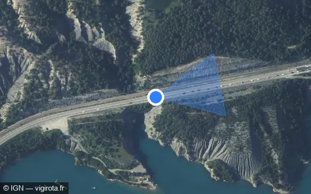 Vue satellite de l'emplacement du radar tourelle à Prunières sur N 94