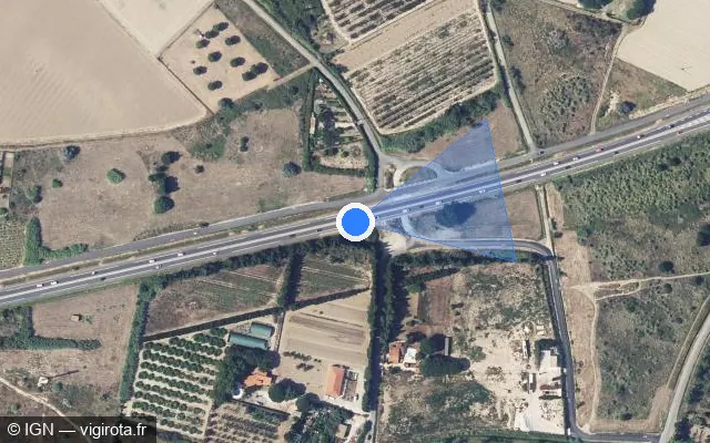 Vue satellite de l'emplacement du radar tourelle à Saint-Laurent-de-la-Salanque sur D 83