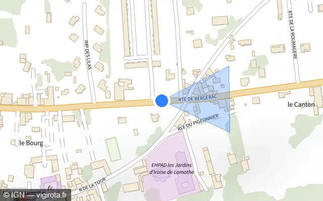 Vue plan de l'emplacement du radar tourelle à Lamothe-Montravel sur Route de Bergerac / D 936