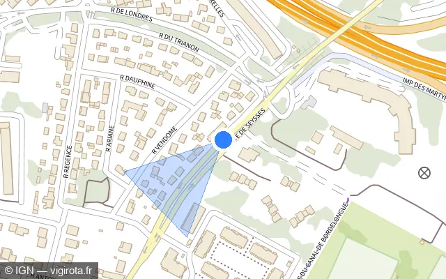 Vue plan de l'emplacement du radar tourelle à Toulouse sur Route de Seysses / M 15