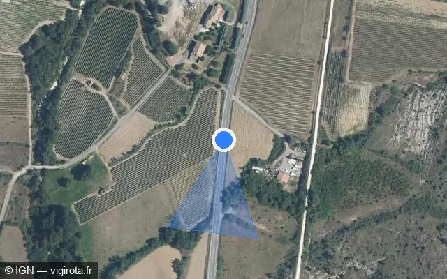 Vue satellite de l'emplacement du radar tourelle à Uzer sur Route d'Alès / D 104