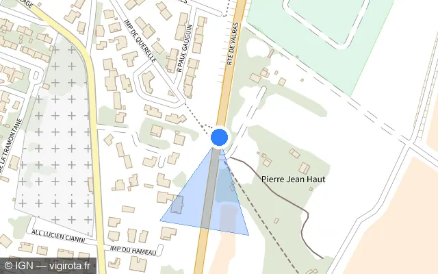 Vue plan de l'emplacement du radar tourelle à Sérignan sur Route de Valras / D 64