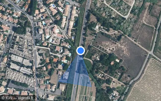 Vue satellite de l'emplacement du radar tourelle à Sérignan sur Route de Valras / D 64