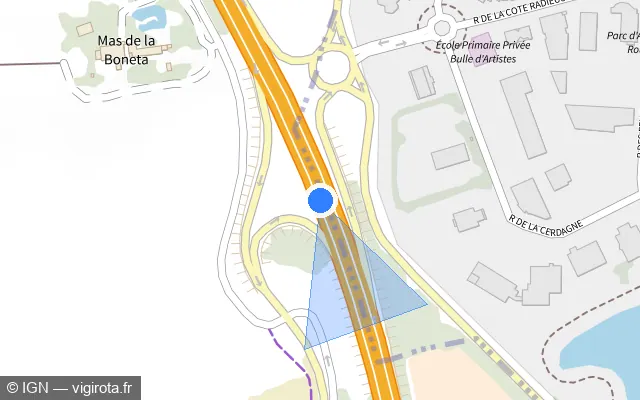 Vue plan de l'emplacement du radar tourelle à Saleilles sur D 914 / Route d'Elne