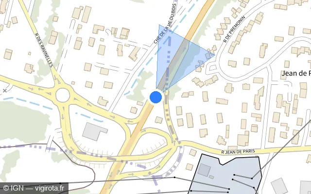 Vue plan de l'emplacement du radar tourelle à Saint-Denis-en-Bugey sur D 1075