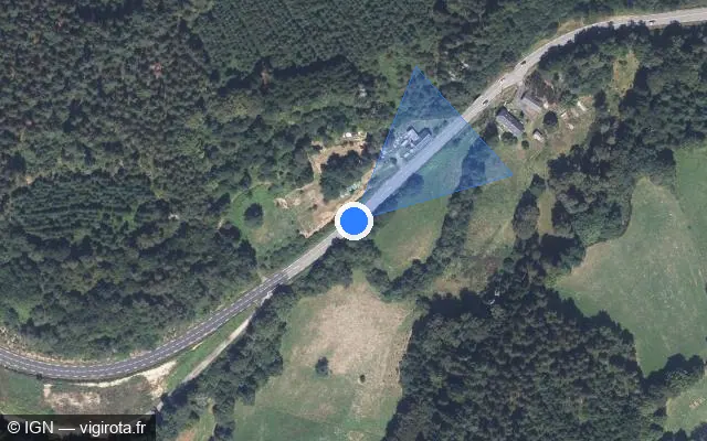 Vue satellite de l'emplacement du radar tourelle à Saint-Victour sur D 979