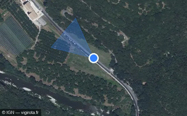 Vue satellite de l'emplacement du radar tourelle à Saint-Julien-de-la-Nef sur Route du Vigan / D 999
