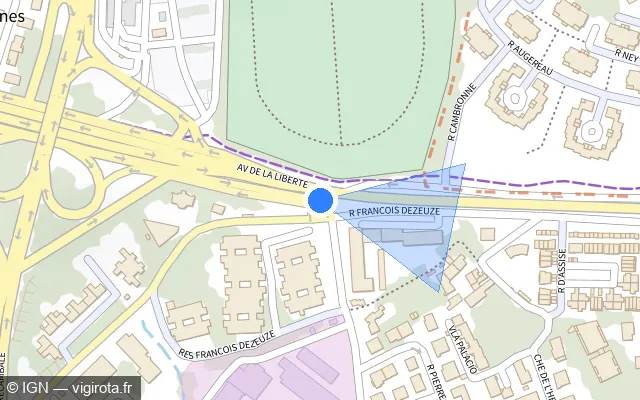 Vue plan de l'emplacement du radar tourelle à Montpellier sur Avenue de la Liberté