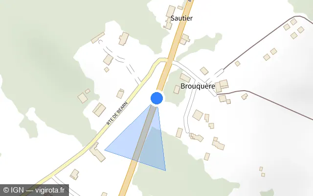 Vue plan de l'emplacement du radar tourelle à Castaignos-Souslens sur Route des Pyrénées / D 933s