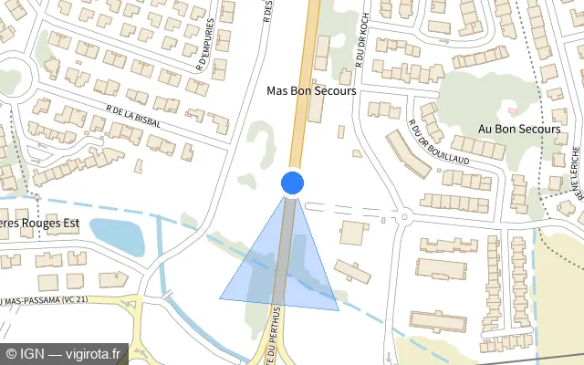 Vue plan de l'emplacement du radar tourelle à Pollestres sur Route du Perthus / D 900