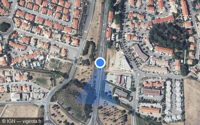 Vue satellite de l'emplacement du radar tourelle à Pollestres sur Route du Perthus / D 900